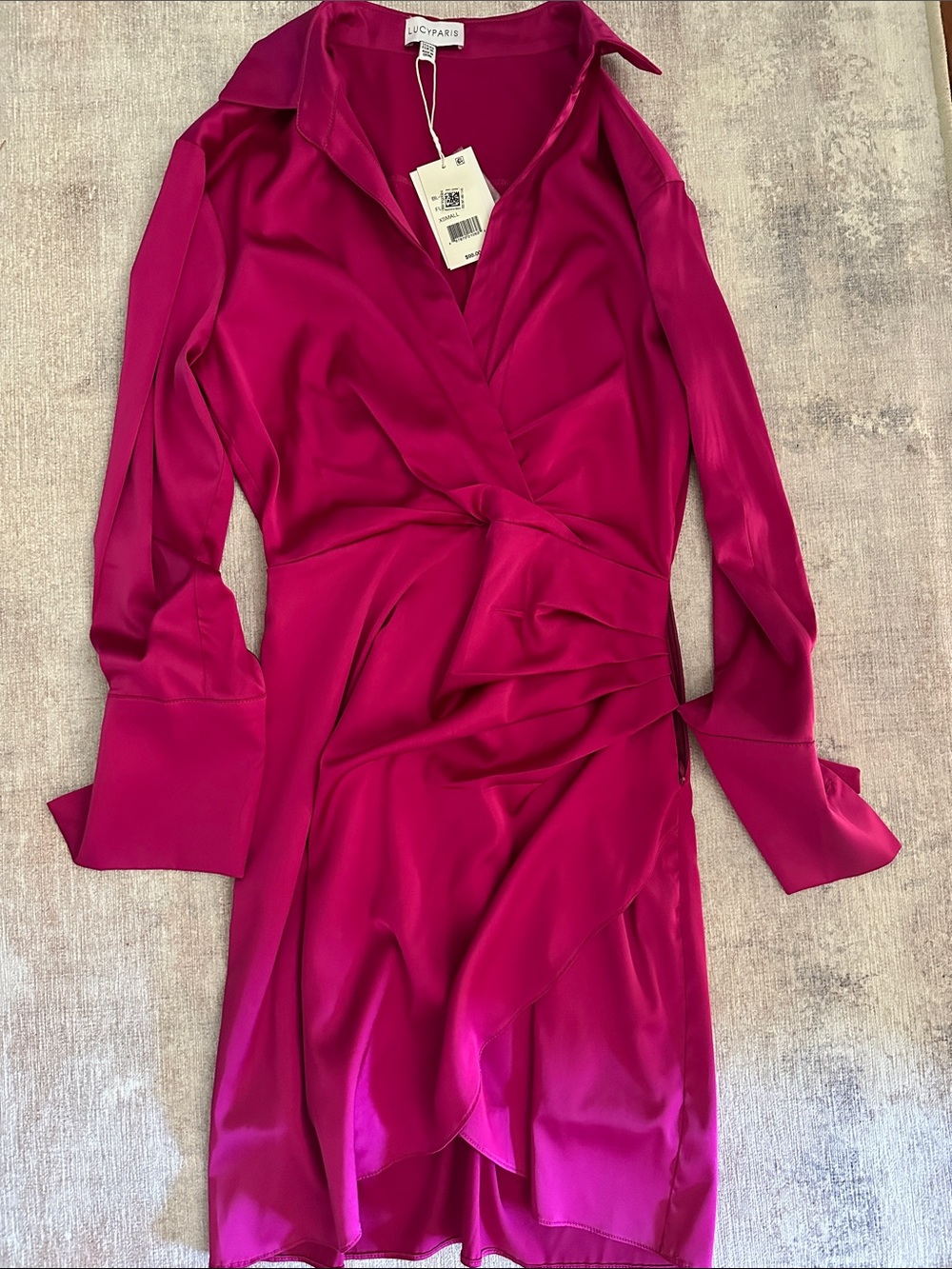 Lucy Paris Fuchsia Wrap-Style Long Sleeve Dress